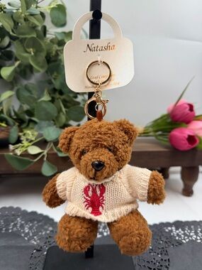 Natasha Teddy Bear Bag Charm Lobster Sweater Viral Cute Keychain Gift
